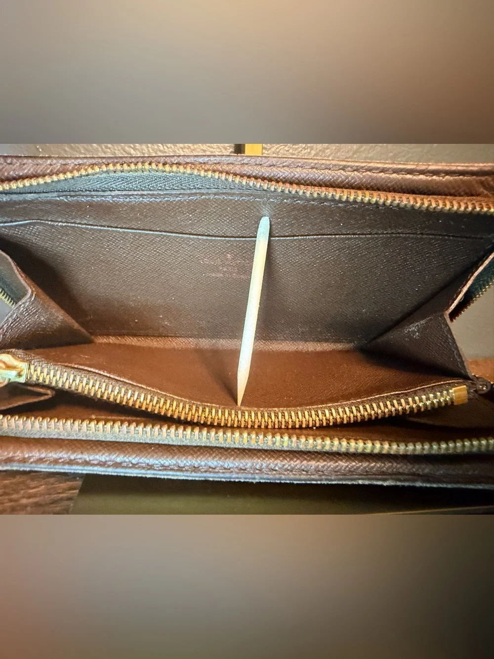 Louis Vuitton Brown Damier Ebene Checkered Zip-Around Wallet